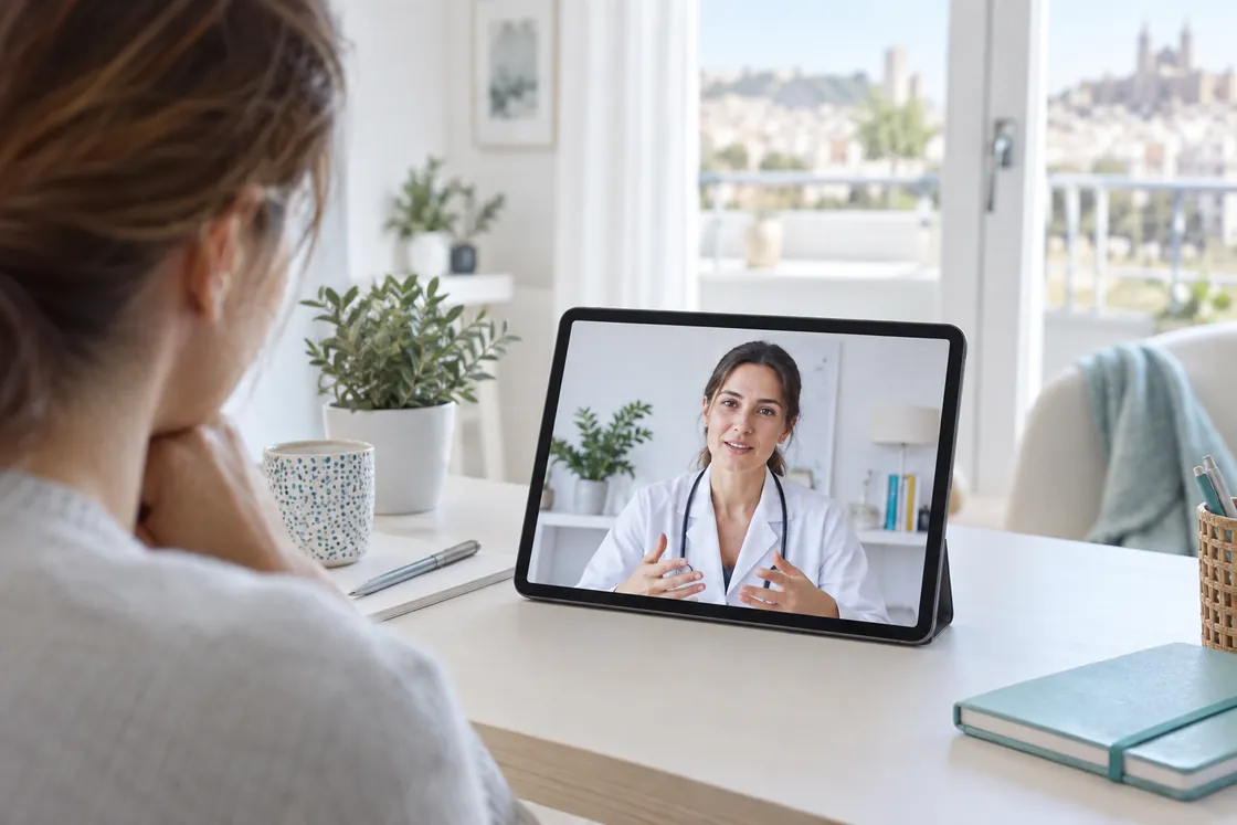 Videoconsulta médica privada mediante una pantalla