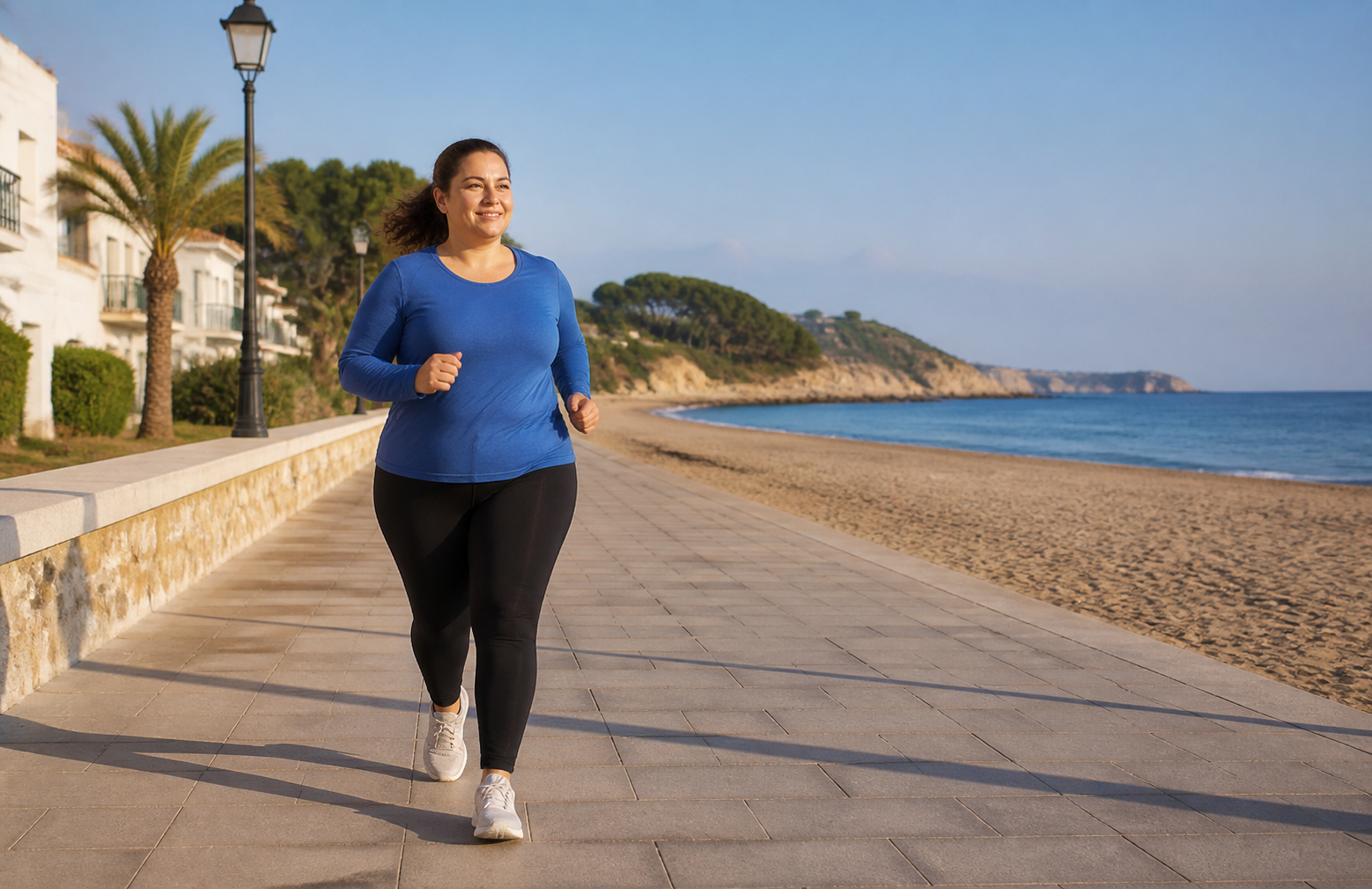 Mujer practicando actividad física junto al mar